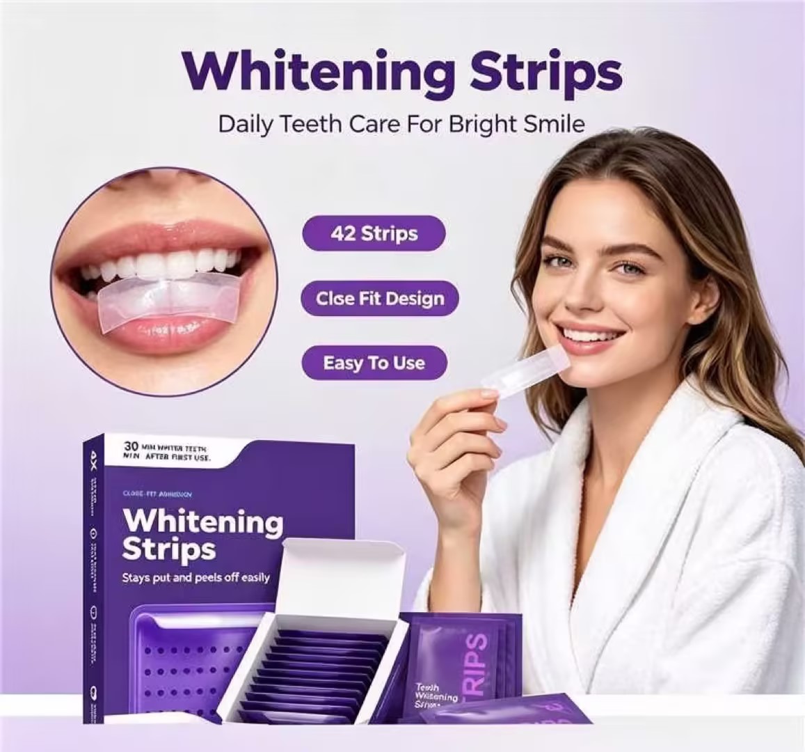 Teeth Whitening Home Kit - Zahnaufhellungsstreifen 42 Stück, eng anliegend, selbstklebend,